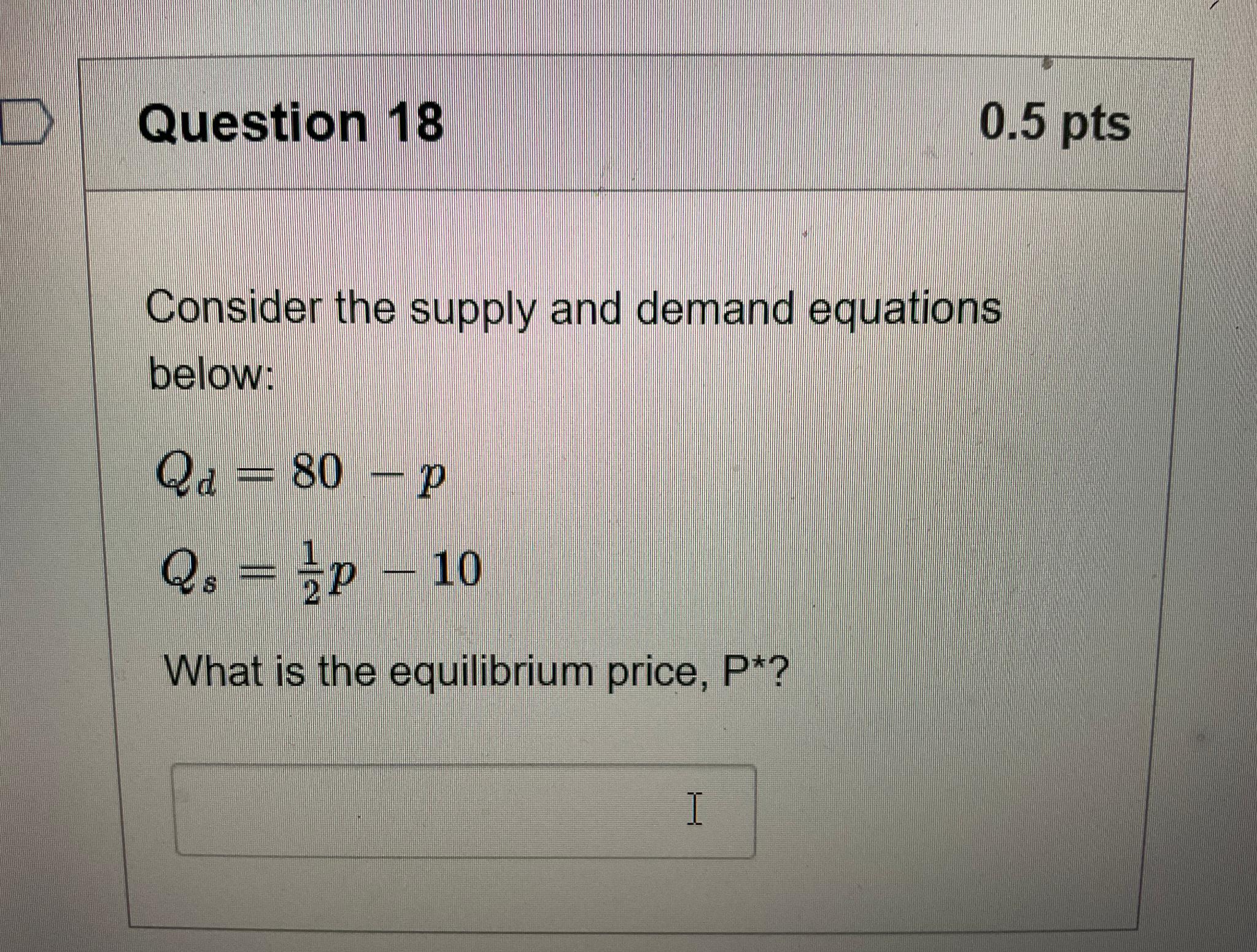 Solved Question 180.5ptsConsider the supply and demand | Chegg.com