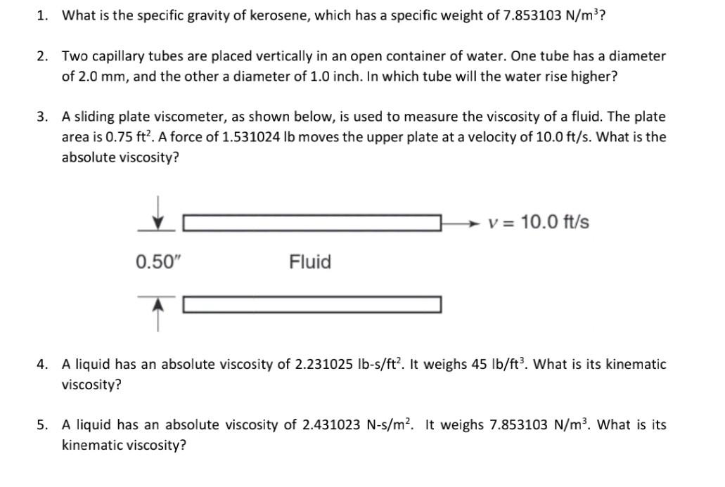 Solved 1. What is the specific gravity of kerosene, which | Chegg.com