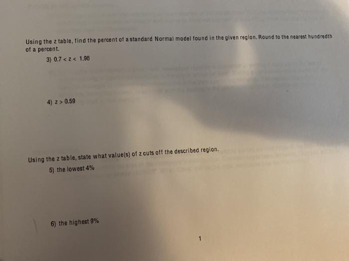 Solved Using the z table, find the percent of a standard | Chegg.com