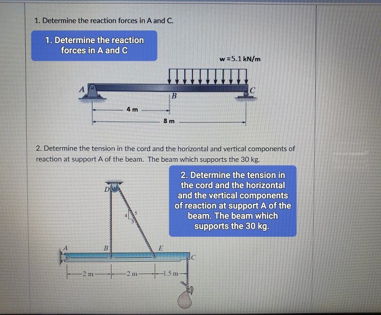 Solved 1. Determine the reaction forces in A and C. 1. | Chegg.com