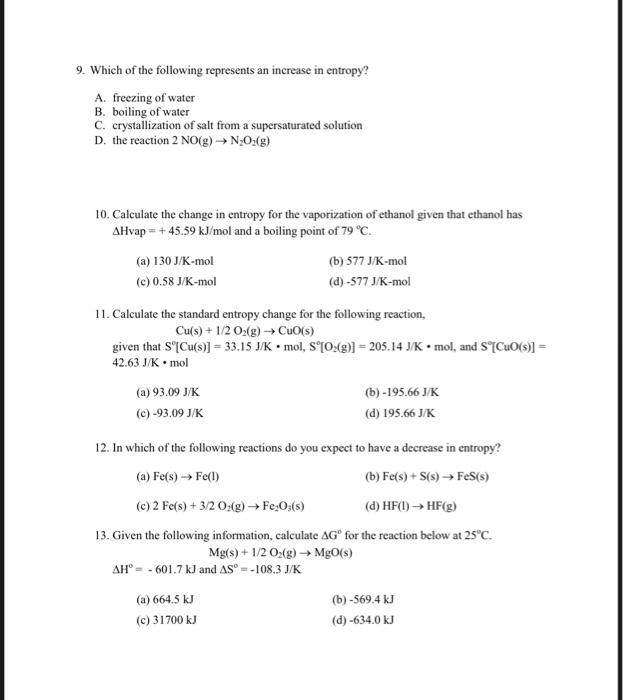 Solved 9. Which of the following represents an increase in | Chegg.com