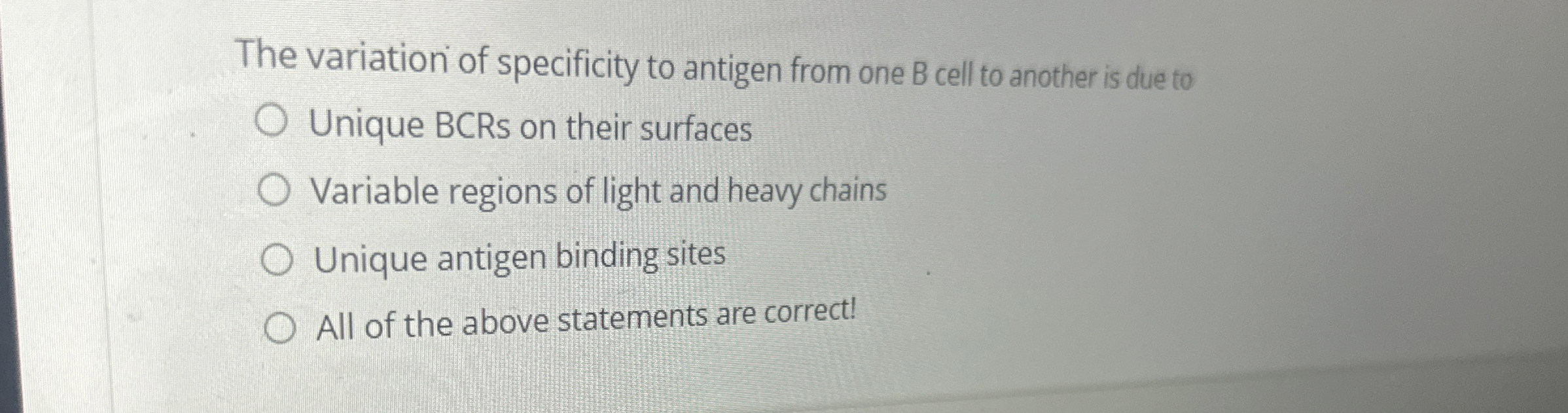 The variation of specificity to antigen from one B | Chegg.com
