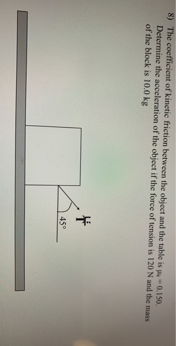 Solved 8) The coefficient of kinetic friction between the | Chegg.com