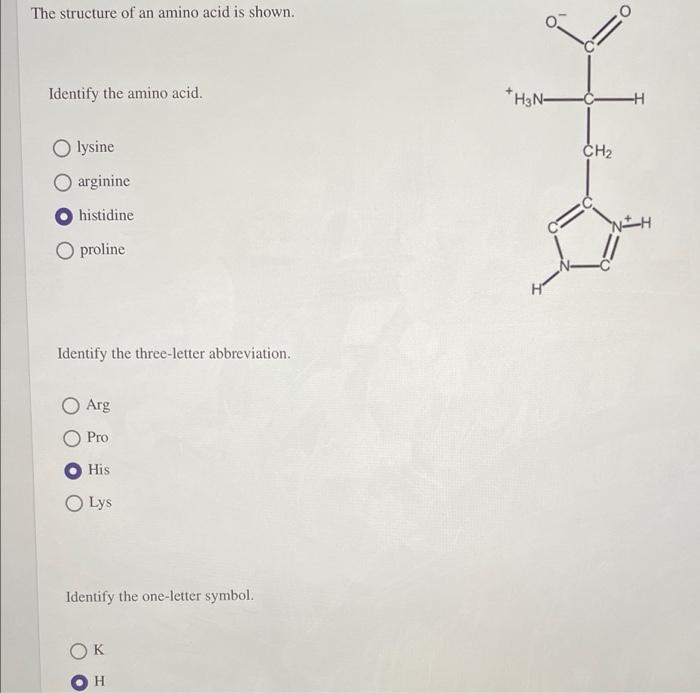 Solved The structure of an amino acid is shown. Identify the | Chegg.com