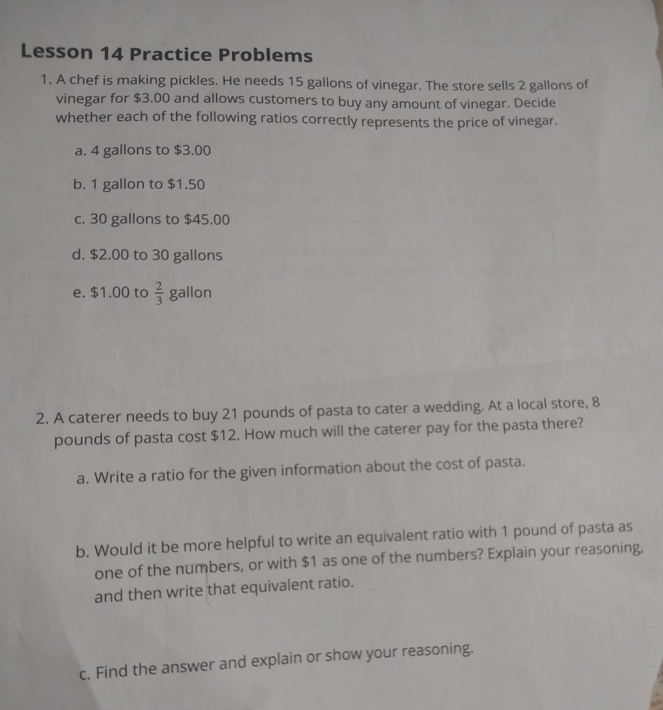 Solved Lesson 14 ﻿Practice ProblemsA chef is making pickles. | Chegg.com