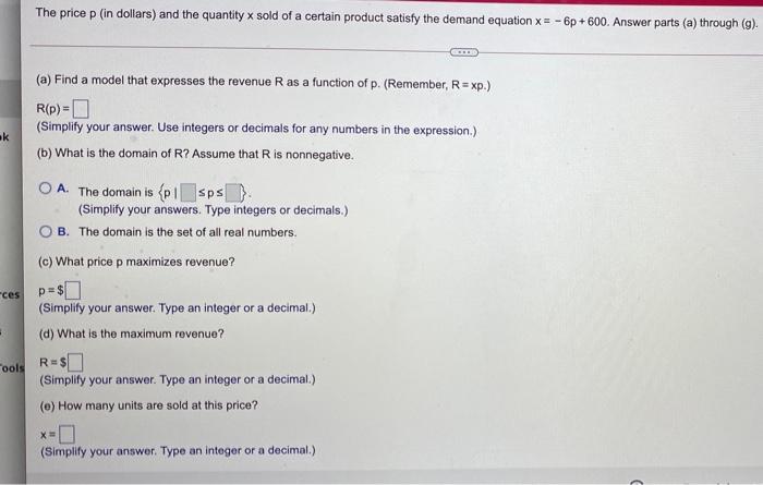 solved-the-price-p-in-dollars-and-the-quantity-x-sold-of-a-chegg