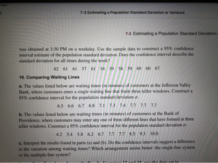 Solved 7-3 Estimating a Population Standard Deviation or | Chegg.com