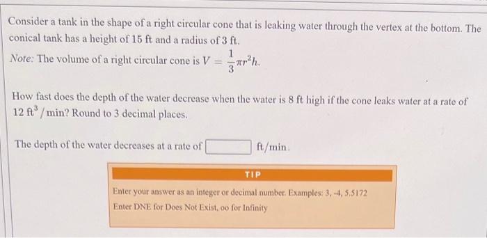 Solved Consider a tank in the shape of a right circular cone | Chegg.com