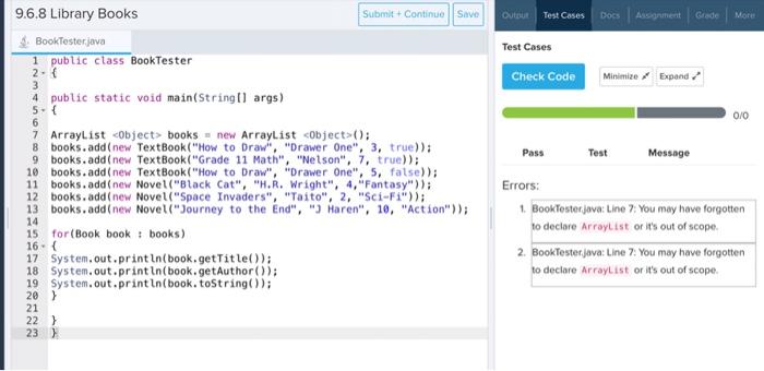 Solved codehs 9.6.8. library books (below are instructions, | Chegg.com