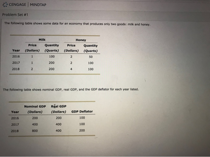 Solved: CENGAGE MINDTAP Problem Set #1 The Following Table... | Chegg.com