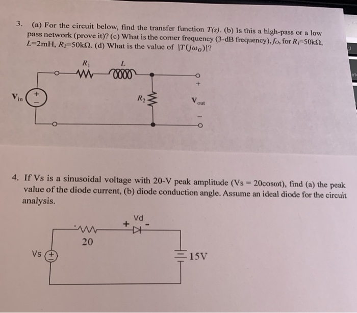Solved 3. (a) For the circuit below, find the transfer | Chegg.com