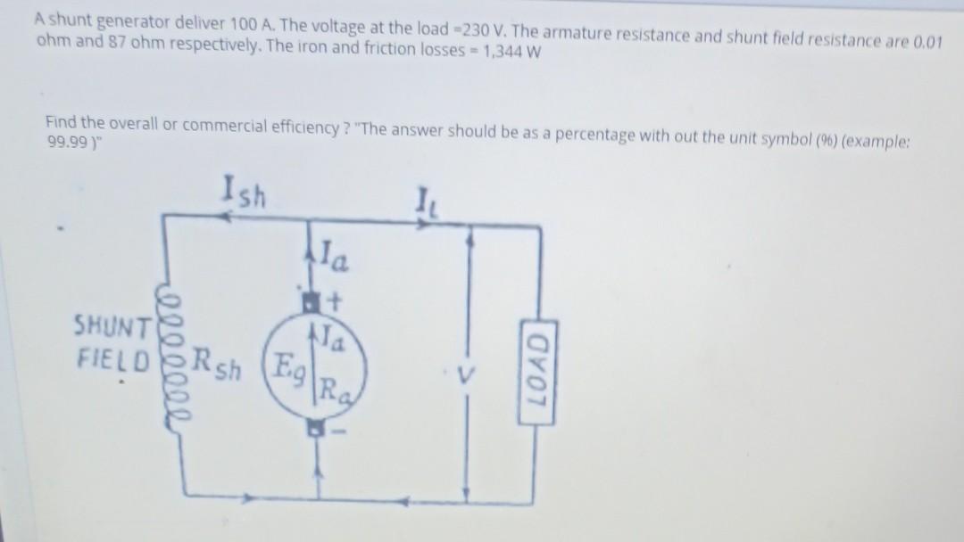 Solved A shunt generator deliver 100 A. The voltage at the | Chegg.com