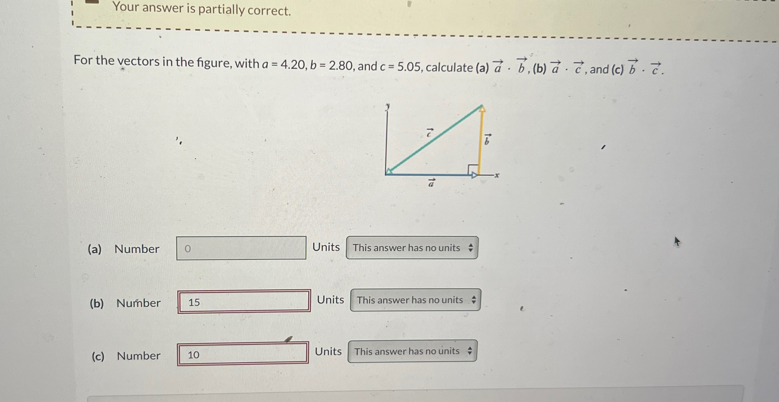 Solved Your answer is partially correct.For the vectors in | Chegg.com