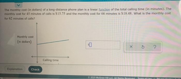 Solved The monthly cost (in dollars) of a long-distance | Chegg.com