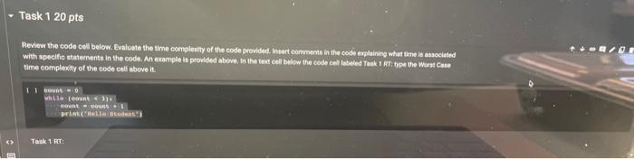 Solved Task 120 pts Review the code cell below. Evaluote the | Chegg.com