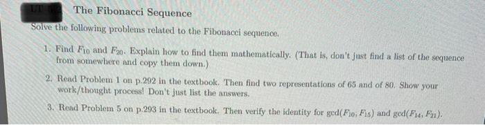 Solved The Fibonacci Sequence Solve the following problems | Chegg.com