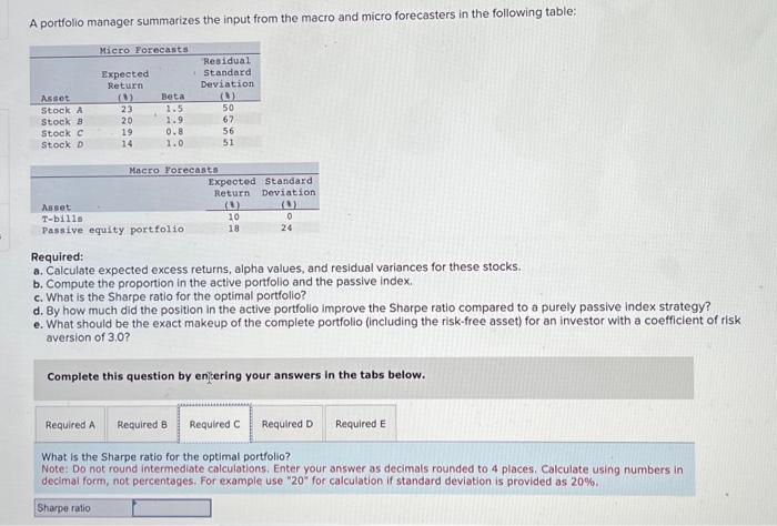 Solved A Portfolio Manager Summarizes The Input From The | Chegg.com