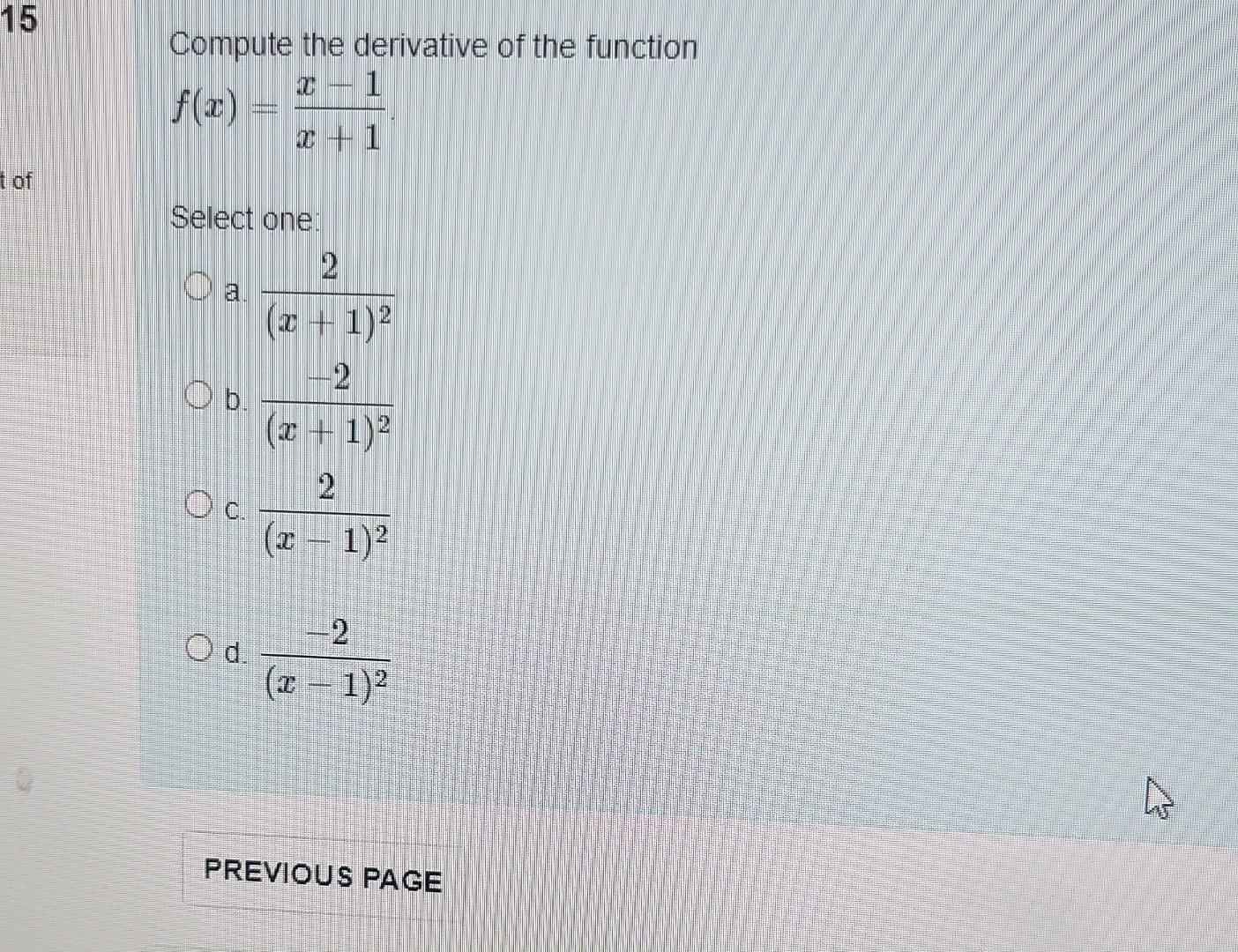 compute the derivative of the function f(x)=x2−1 sinx