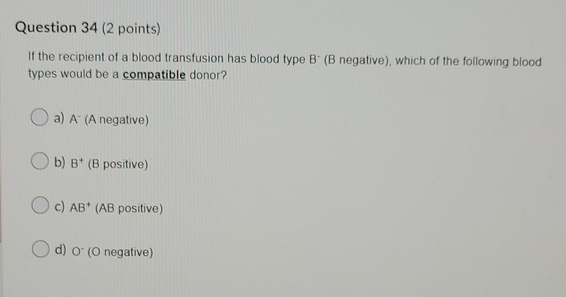 Solved Question 34 (2 points) If the recipient of a blood | Chegg.com