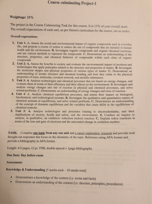 Solved Course culminating Project-1 Weightage: 15% The | Chegg.com