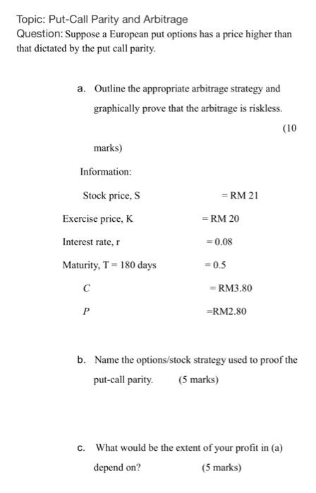 Topic: Put-Call Parity and Arbitrage Question: | Chegg.com