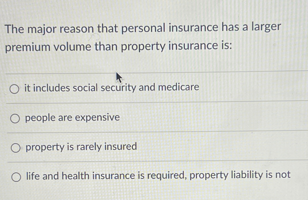 Solved The major reason that personal insurance has a larger | Chegg.com