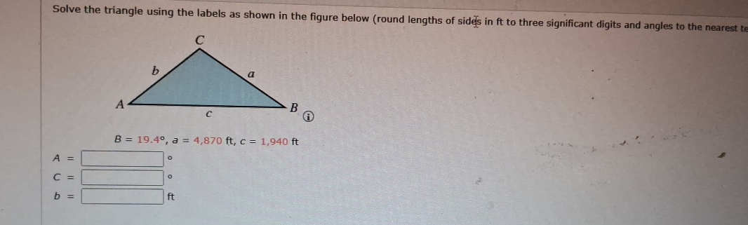 Solved Solve the triangle using the labels as shown in the | Chegg.com