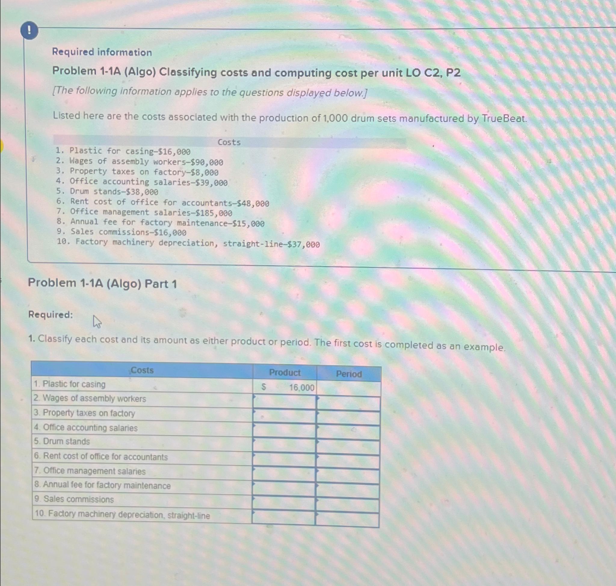 Solved !Required InformationProblem 1-1A (Algo) ﻿Classifying | Chegg.com