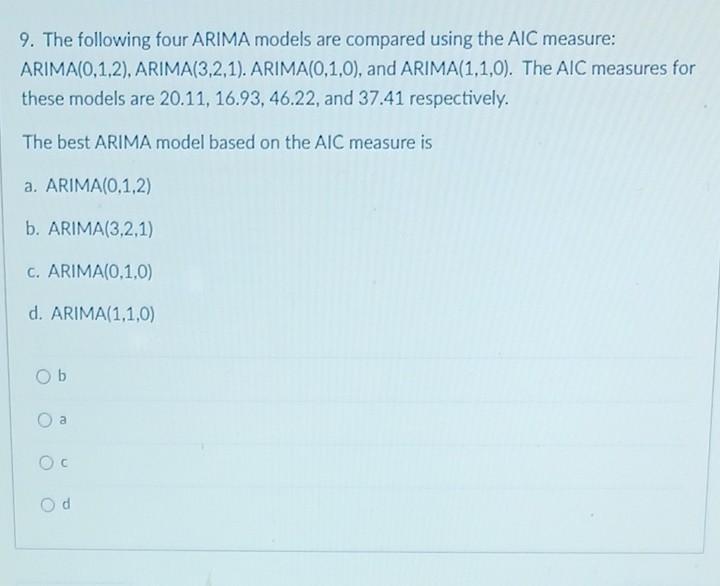 Solved 9. The Following Four ARIMA Models Are Compared Using | Chegg.com