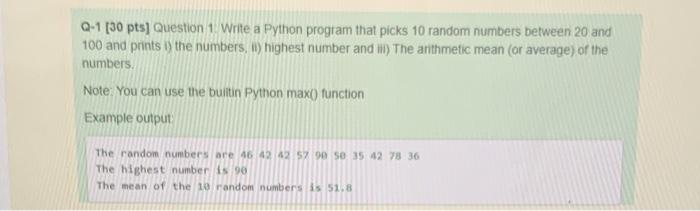 Solved Q-1 [30 pts) Question 1. Write a Python program that | Chegg.com