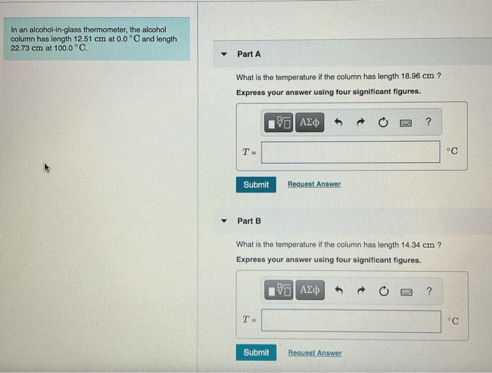 Solved In an alcoholinglass thermometer, the alcohol
