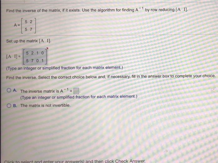 Solved Find the inverse of the matrix, if it exists. Use the | Chegg.com