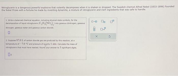 Solved Nitroglycerin is a dangerous powerful explosive that | Chegg.com