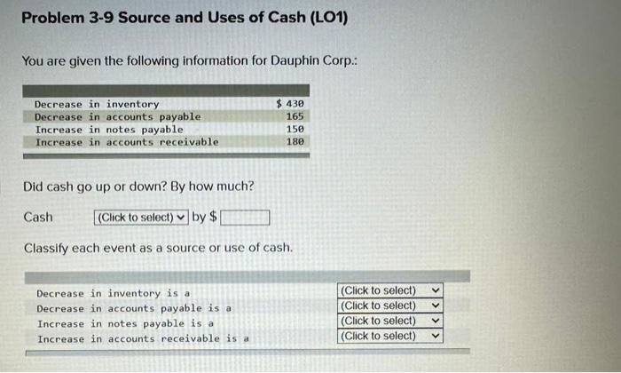 Solved Problem 3-9 Source and Uses of Cash (LO1) You are | Chegg.com