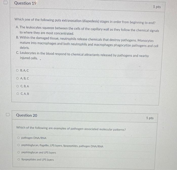 Solved D Question 4 1 pts A patient's chemical defenses | Chegg.com