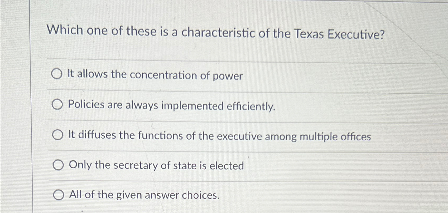 Solved Which One Of These Is A Characteristic Of The Texas | Chegg.com