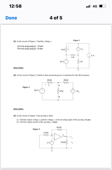 Solved 12:58 u 4G Done 4 of 5 Figure Q1. In the circuit of | Chegg.com