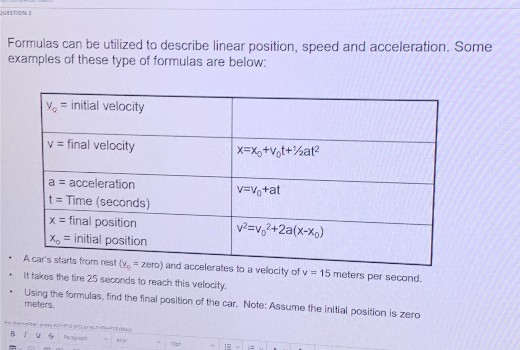 Solved Formulas can be utilized to describe linear position, | Chegg.com