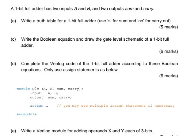 Solved A 1-bit full adder has two inputs A and B, and two | Chegg.com