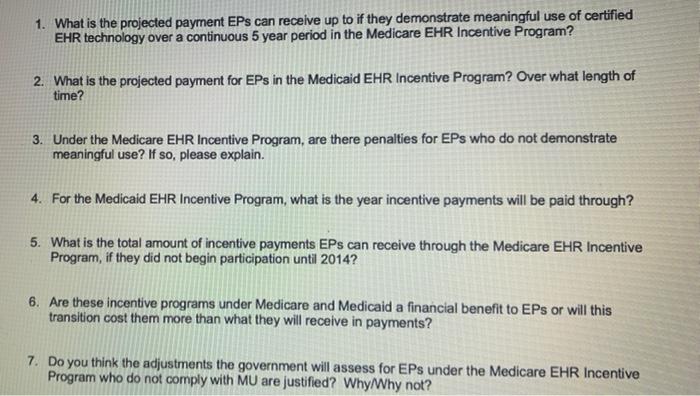 1. What is the projected payment EPs can receive up to if they demonstrate meaningful use of certified EHR technology over a