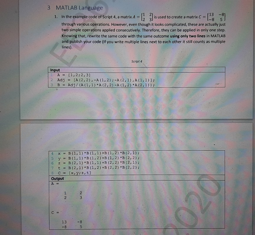 Solved 3 MATLAB Language f13 -8] 1. In the example code of | Chegg.com