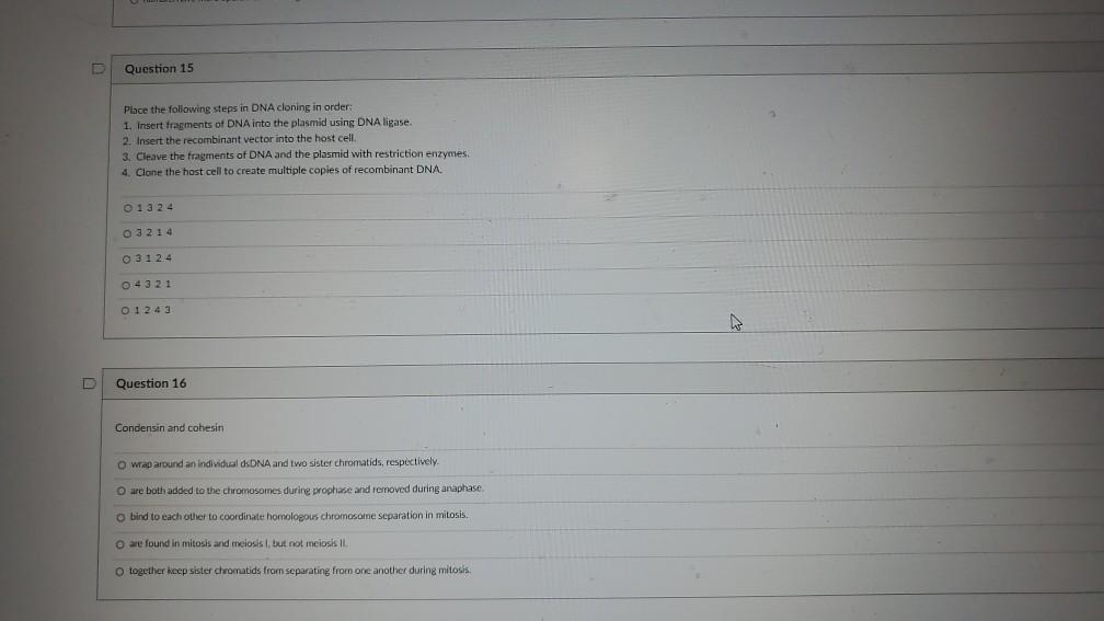 Solved Question 15 Place the following steps in DNA cloning | Chegg.com