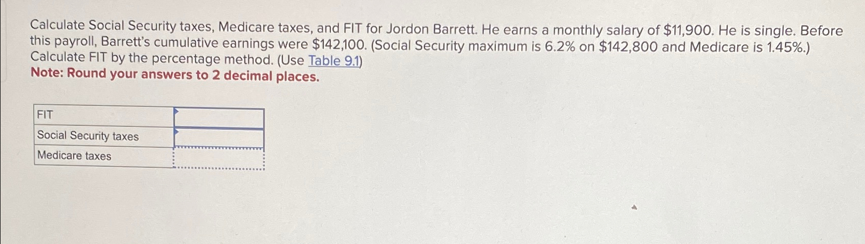 Solved Calculate Social Security taxes, Medicare taxes, and | Chegg.com