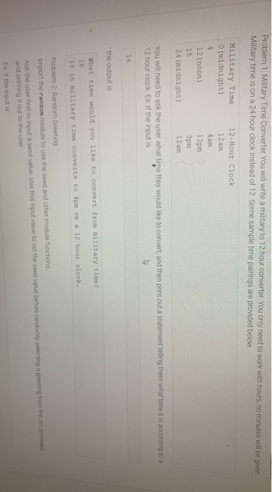 Problem 1 Military Time Converter You Will Write A Chegg Com