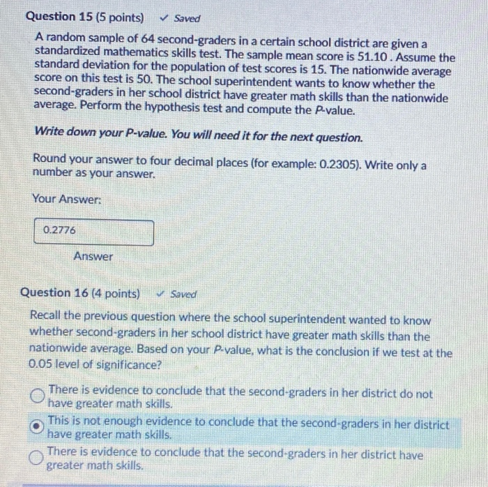 Solved Question 15 (5 points) Saved A random sample of 64 | Chegg.com