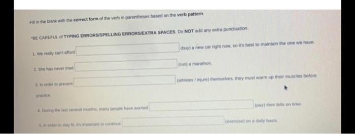 Solved Fat in the blank with the correct form of the verb in | Chegg.com