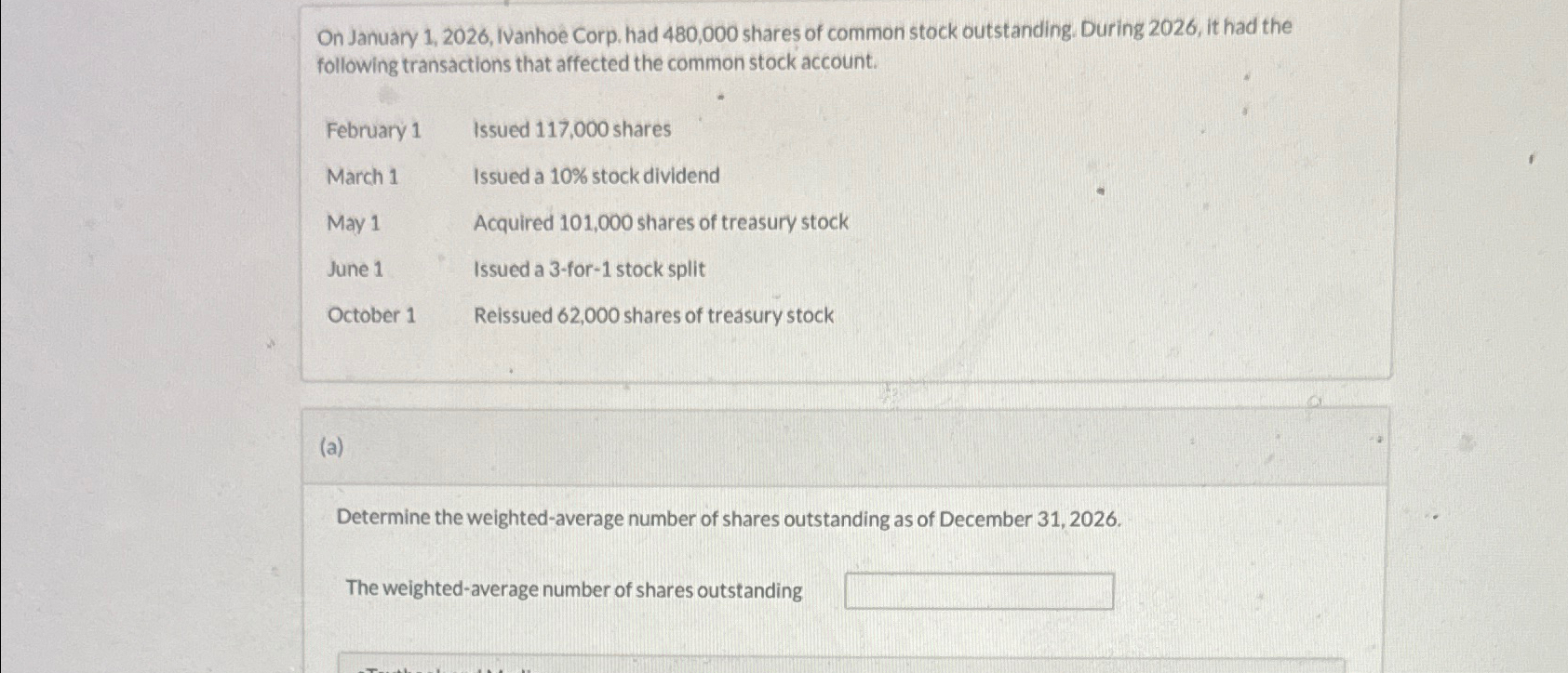  Solved On January 1, 2026, IVanhoe Corp. had 480,000 