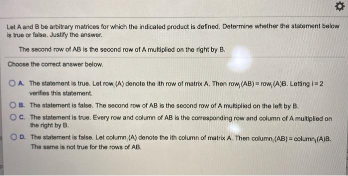 Solved Let A And B Be Arbitrary Matrices For Which The | Chegg.com