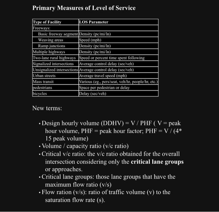Primary Measures of Level of Service New terms: - | Chegg.com