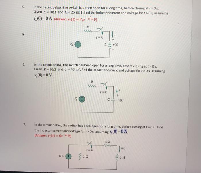 Solved 5. In the circuit below, the switch has been open for | Chegg.com